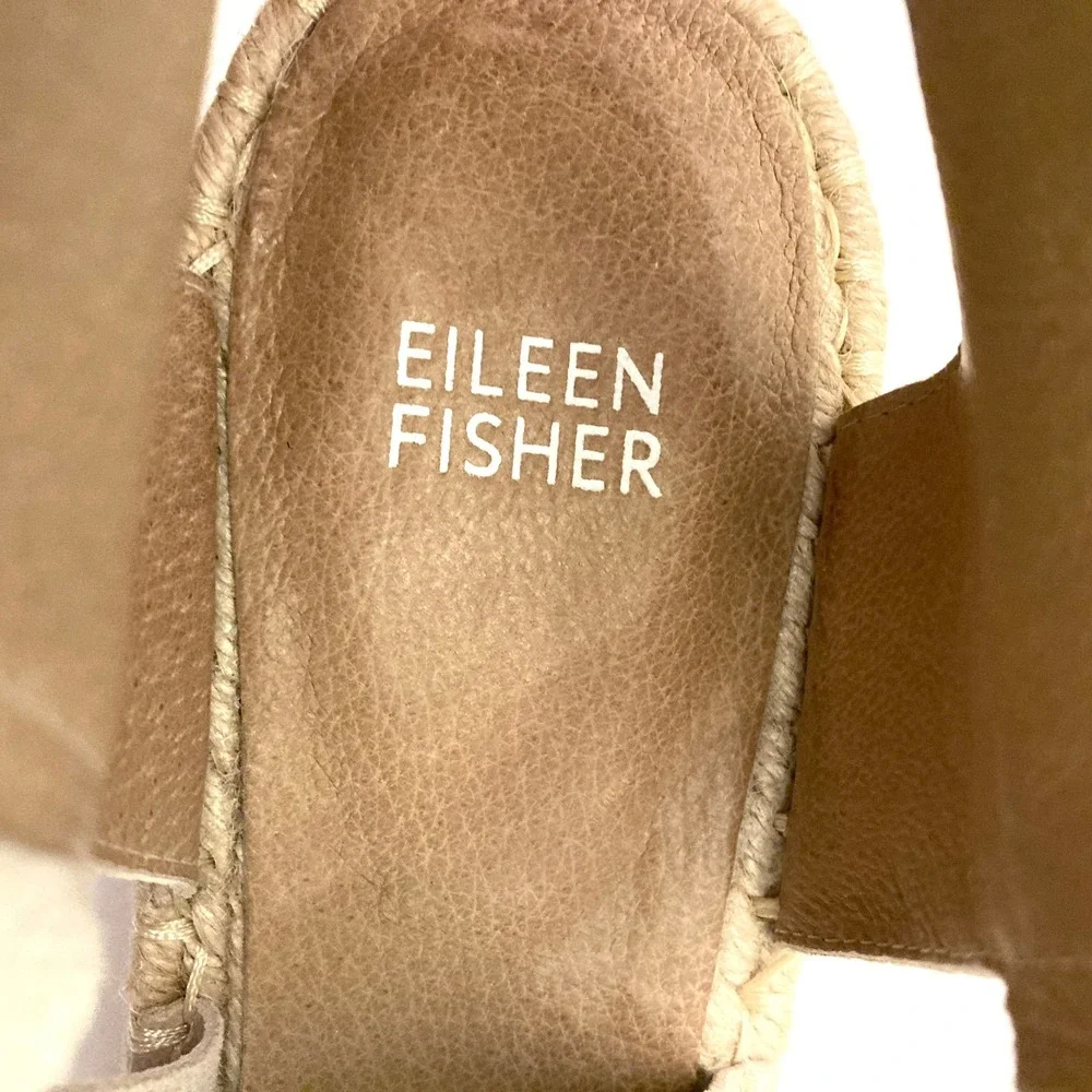 Eileen Fisher Leather Espadrille 'Willow' Wedge Heel Sandals Womens 10 Beige